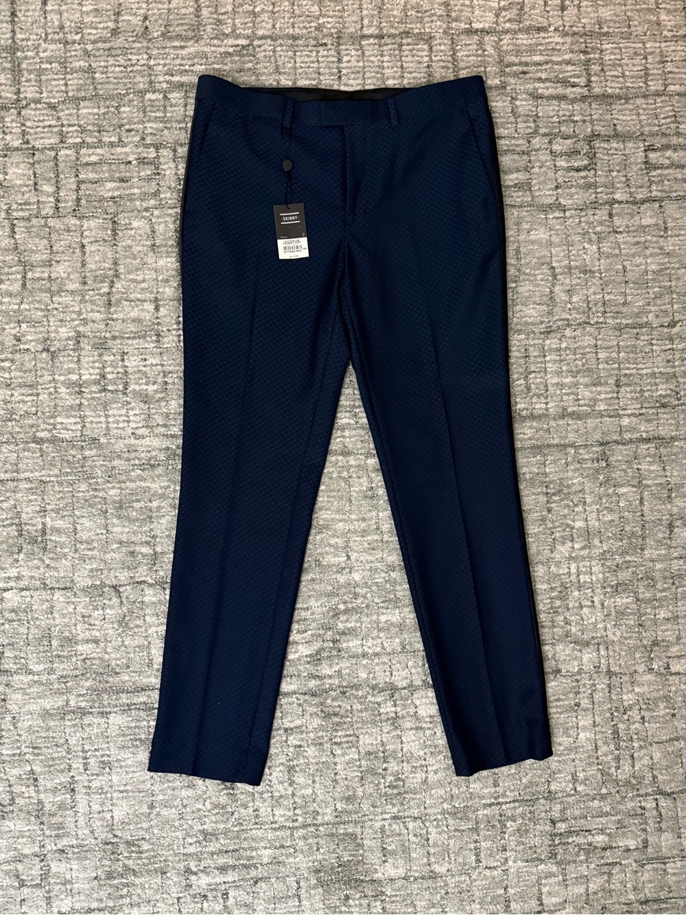 Topman Navy Micro-Pattern Dress Pants